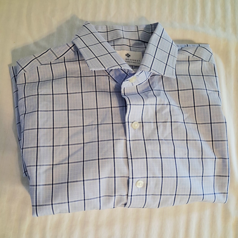 Blue Plaid Shirt Mens Size 16 - Picture 7 of 7